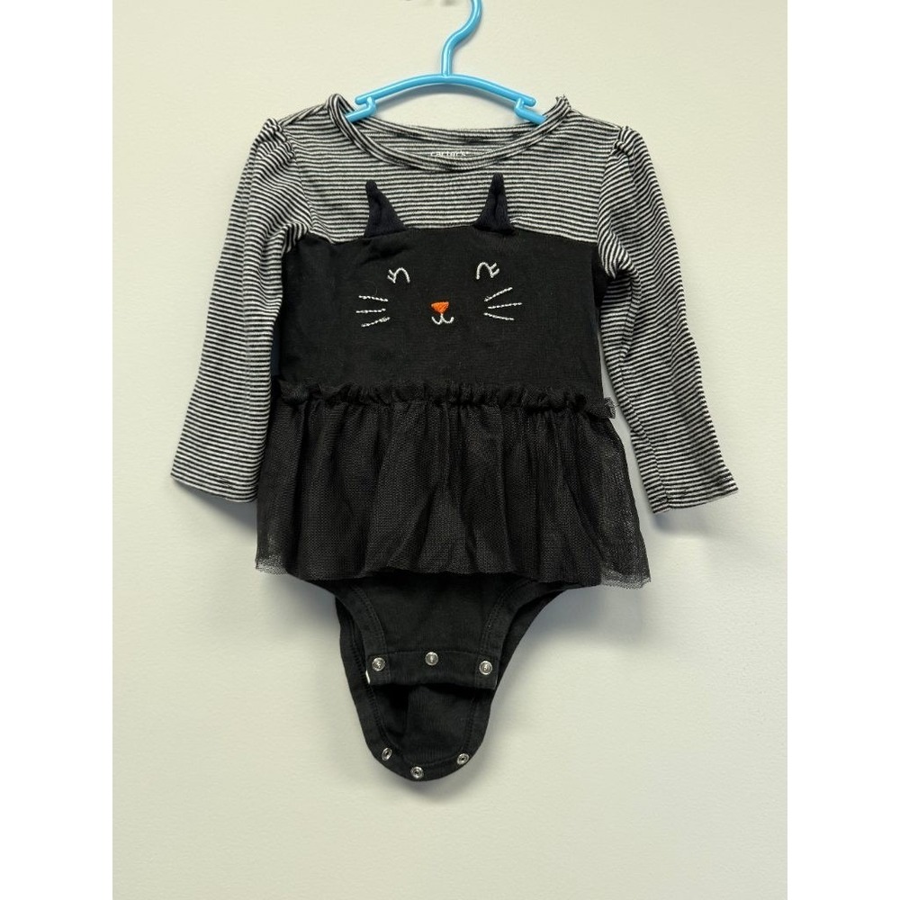 Carter's Baby Girl 18M Black Cat Tutu Bodysuit Halloween Striped Long Sleeve